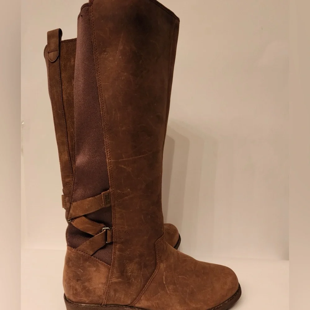 Teva Ellery Tall Waterproof Women’s Brown Leather Boots Size 6